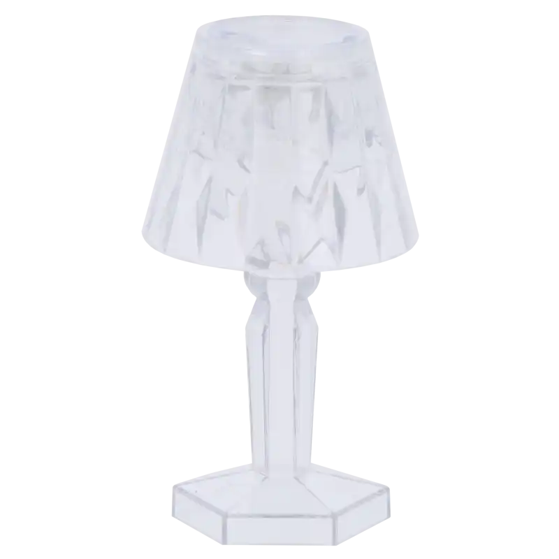 Przezroczysta lampka LED o wysokości 12 cm wykonana z tworzywa imitującego kryształ. Elegancka ozdoba na baterie.