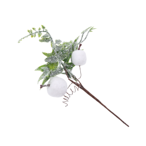 Pojedyncza gałązka świąteczna o długości 22 cm, udekorowana sztucznym śniegiem oraz białymi owocami jarzębiny. Doskonały dodatek do świątecznych aranżacji wnętrz.