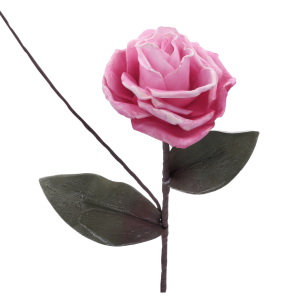 Różowa piankowa róża o długości 53 cm z kwiatem o średnicy 10 cm. Dekoracja posiada elastyczną łodygę oraz zielone liście, idealna do samodzielnych aranżacji florystycznych w wazonie.