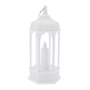 Pusty, biały lampion LED o wysokości 14 cm. Klasyczny model adwentowy z uchwytem do zawieszenia.