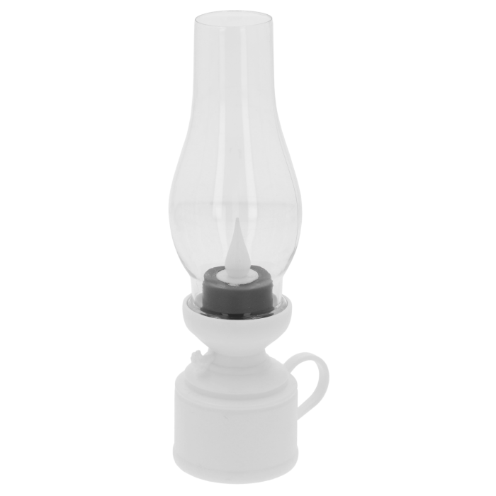 biała lampa naftowa LED 19 cm, lampa LED na baterie, dekoracja świąteczna, imitacja płomienia świecy, ciepłe migające światło, lampka LED na stół, dekoracja na okno, lampa naftowa dekoracyjna, prezent świąteczny, przenośna lampa LED