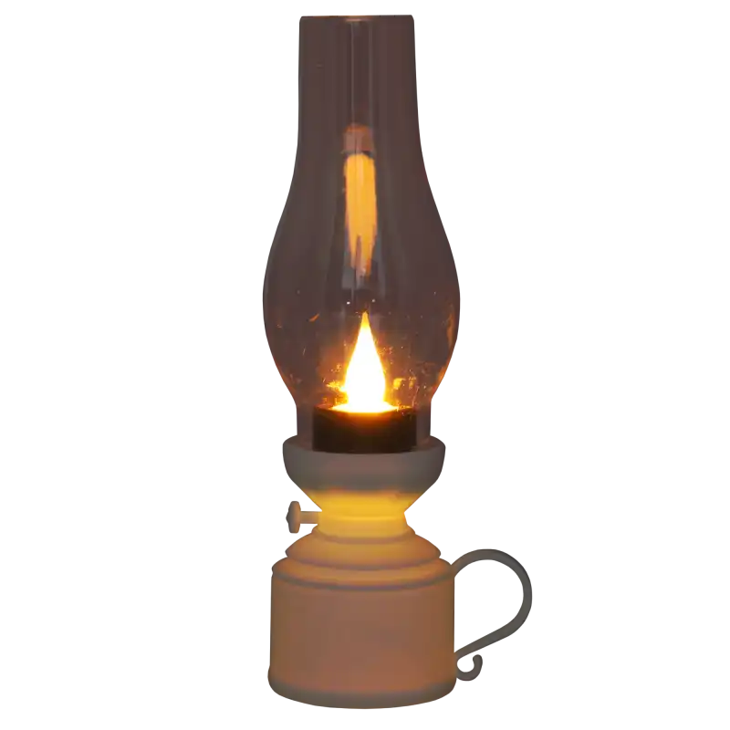 Świecąca lampa naftowa LED w białej obudowie. Widoczne ciepłe, migające światło, które tworzy przytulny nastrój w każdym pomieszczeniu.