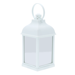 Pusty lampion z lustrzanymi bokami w białej obudowie. Minimalistyczna forma, która sprawdzi się jako dekoracja świąteczna lub elegancki lampion na cmentarz.