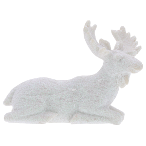 Biały łoś z brokatem 12 cm to elegancka figurka świąteczna, ukazana w profilu. Błyszcząca powłoka nadaje dekoracji wyjątkowy charakter.
