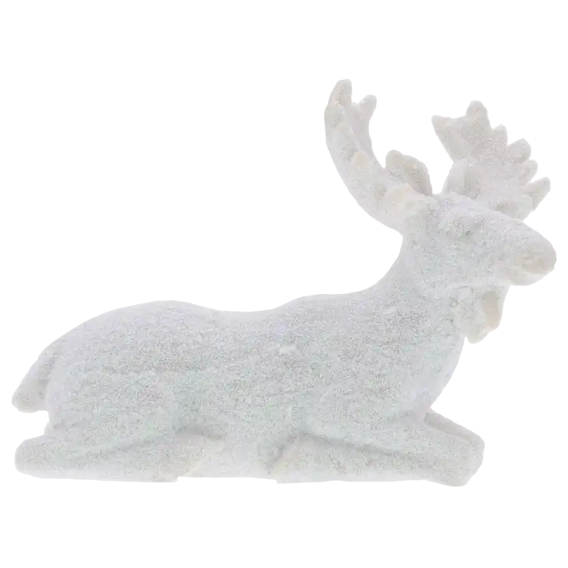 Biały łoś z brokatem 12 cm to elegancka figurka świąteczna, ukazana w profilu. Błyszcząca powłoka nadaje dekoracji wyjątkowy charakter.