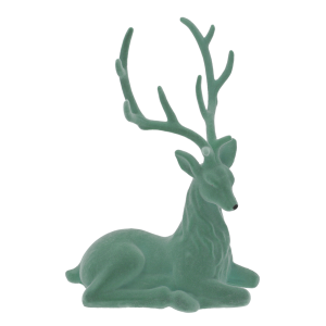 Miętowy flokowany renifer 36 cm to elegancka figurka świąteczna o aksamitnej powierzchni, idealna do bożonarodzeniowych aranżacji domu.