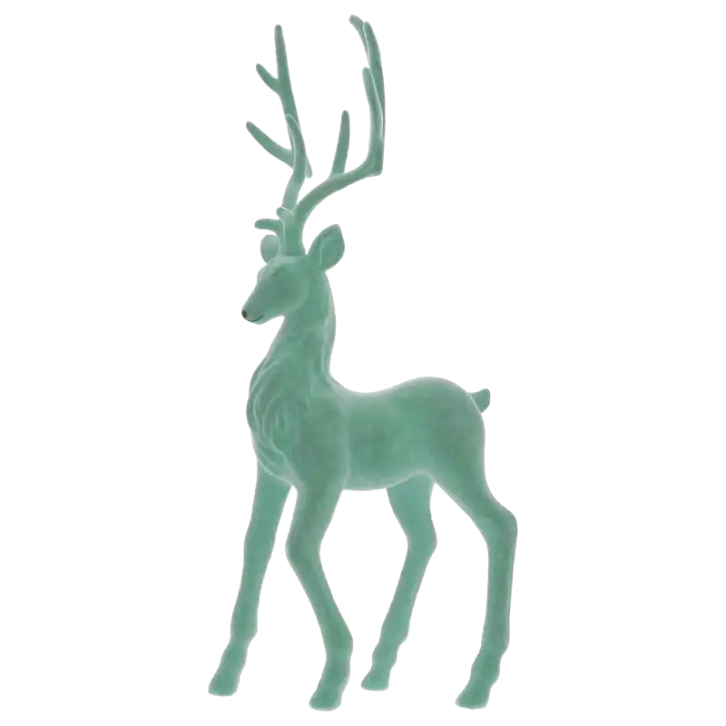 Miętowy flokowany renifer 53 cm, elegancka figurka świąteczna o aksamitnej powierzchni, doskonała do bożonarodzeniowych aranżacji wnętrz.