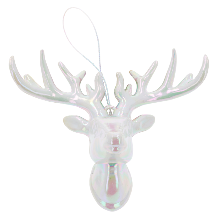 Zawieszka głowa renifera 14 cm w kolorze multicolor. Ozdoba pięknie odbija światło, idealna do świątecznych aranżacji choinkowych oraz stroików.