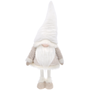 Stojący skrzat świąteczny 73 cm z kategorii figurki XXL w odcieniach bieli i beżu. Urocza dekoracja bożonarodzeniowa o starannym wykonaniu, która doskonale wpasowuje się w każdy świąteczny klimat wnętrza.
