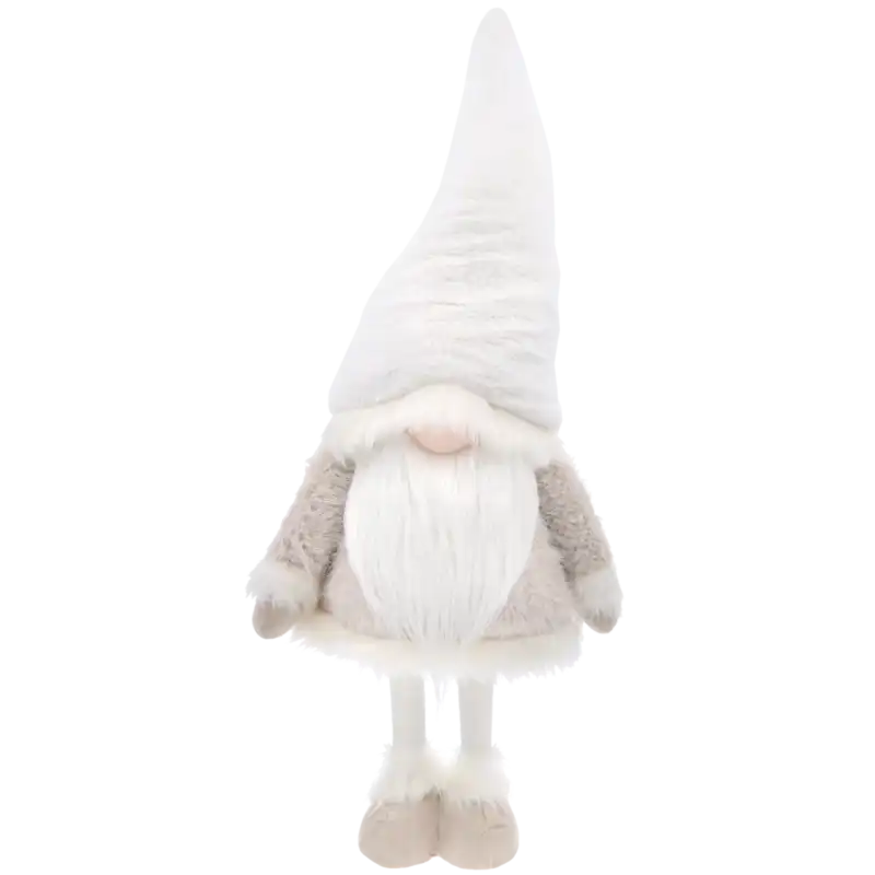 Stojący skrzat świąteczny 73 cm z kategorii figurki XXL w odcieniach bieli i beżu. Urocza dekoracja bożonarodzeniowa o starannym wykonaniu, która doskonale wpasowuje się w każdy świąteczny klimat wnętrza.