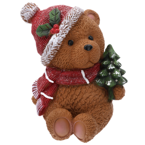 Ceramiczny miś ze świecącą choinką 29 cm to urocza figurka ozdobna z diodami LED, brokatową czapką i szalikiem. Idealny dodatek do świątecznych aranżacji wnętrz.