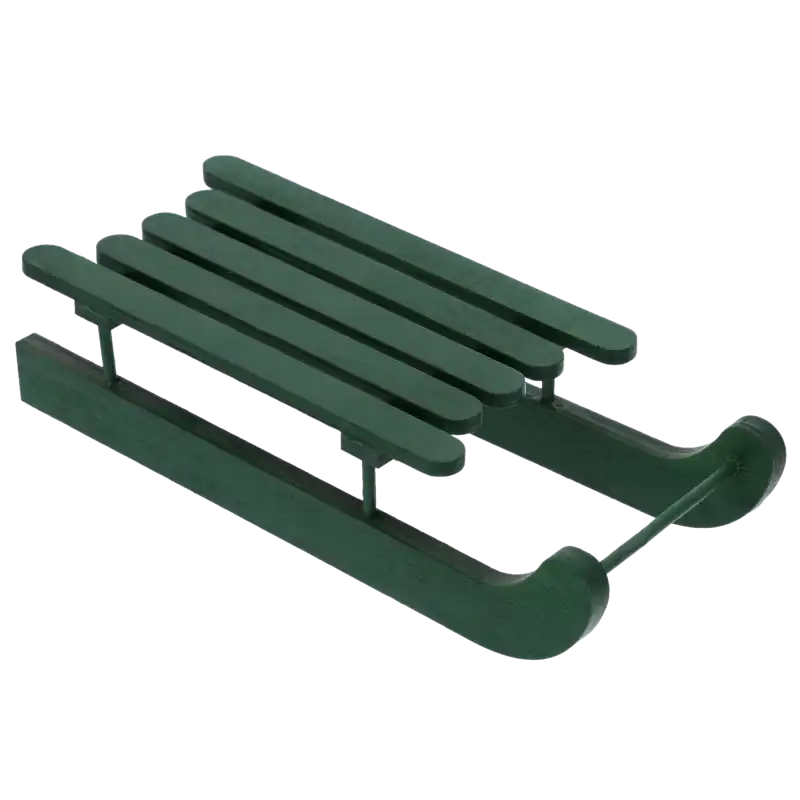 Drewniane sanki dekoracyjne w kolorze zielonym o długości 20 cm. Klasyczny model sanek idealny do tworzenia świątecznych stroików i bożonarodzeniowych kompozycji na stół.