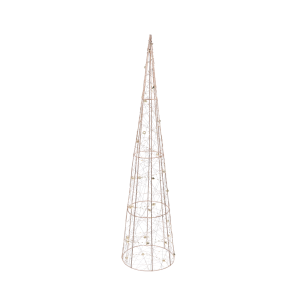 Świecąca złota choinka 60 cm z 30 diodami LED. Dekoracja na metalowym stelażu ozdobiona koralikami, idealna jako świecące ozdoby i lampki LED w domu.