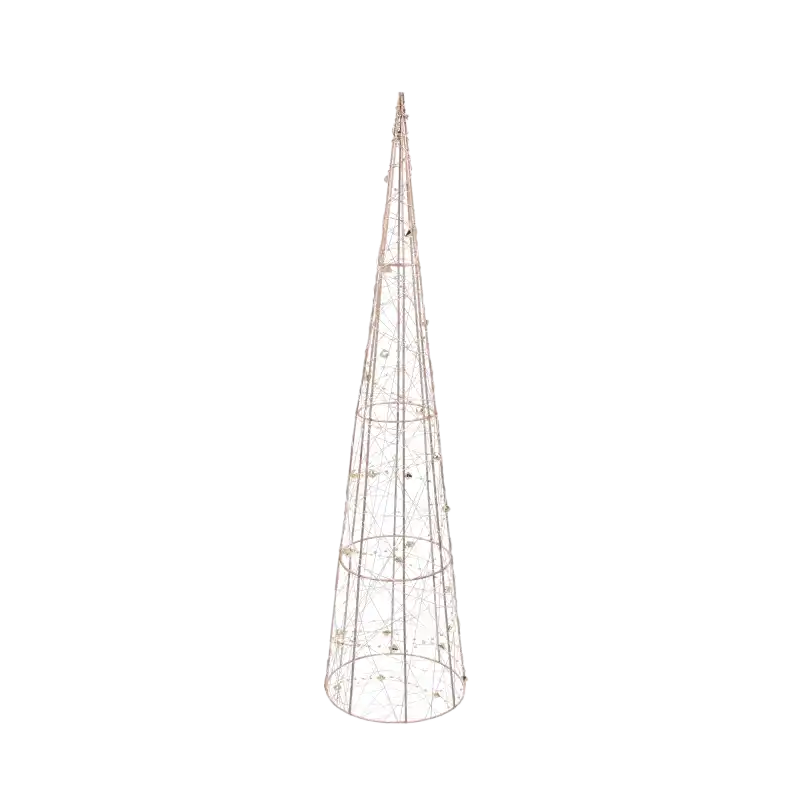 Świecąca złota choinka 60 cm z 30 diodami LED. Dekoracja na metalowym stelażu ozdobiona koralikami, idealna jako świecące ozdoby i lampki LED w domu.