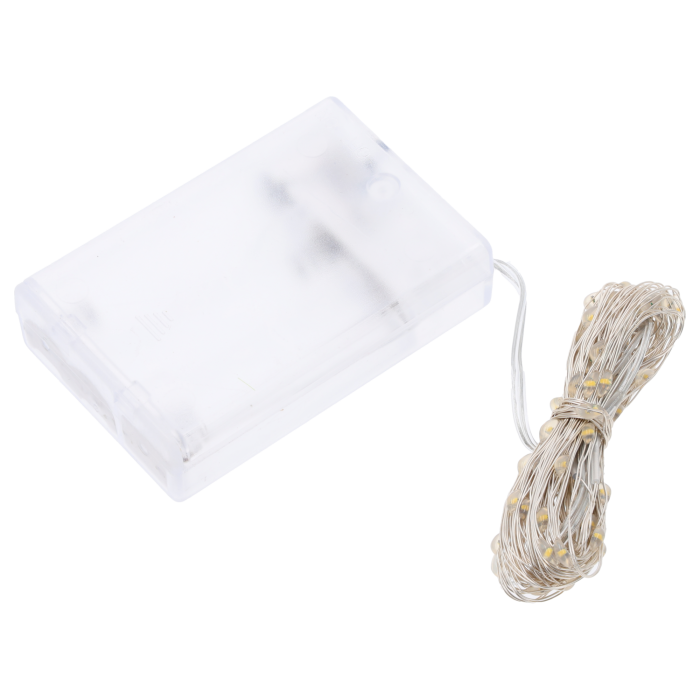 Lampki 80 LED białe ciepłe jako świecące ozdoby z praktycznym pojemnikiem na baterie AA, pozwalającym na łatwe rozmieszczenie dekoracji w dowolnym miejscu domu.