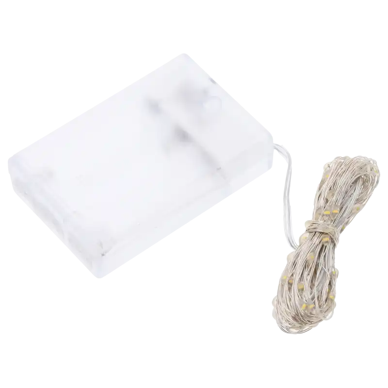 Lampki 80 LED białe ciepłe jako świecące ozdoby z praktycznym pojemnikiem na baterie AA, pozwalającym na łatwe rozmieszczenie dekoracji w dowolnym miejscu domu.