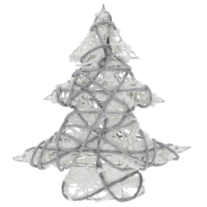 Świecąca choinka 20 LED o wysokości 40 cm w kolorach bieli i szarości. Dekoracja z metalowego stelaża ozdobiona brokatem i sznurkiem, idealna do świątecznych aranżacji wnętrz.