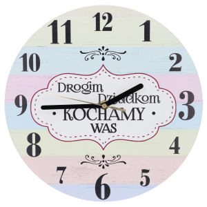 Zegar ścienny 30 cm dla dziadków z napisem Drogim Dziadkom Kochamy Was. Tarcza z MDF posiada czytelne cyfry i cichy mechanizm.