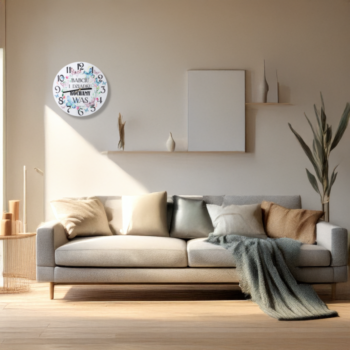 zegar na Dzień Babci i Dziadka, prezent dla babci i dziadka, zegar ścienny 30 cm, personalizowany zegar, cichy zegar ścienny, zegar z napisem, upominek dla dziadków, dekoracja na Dzień Babci i Dziadka, zegar z dedykacją, elegancki zegar ścienny