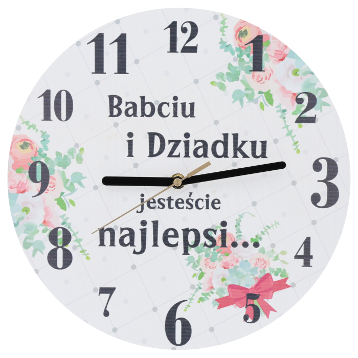 zegar na Dzień Babci i Dziadka, prezent dla babci i dziadka, zegar ścienny 30 cm, personalizowany zegar z napisem, cichy zegar ścienny, dekoracja do domu, upominek dla dziadków, elegancki zegar z dedykacją, zegar MDF
