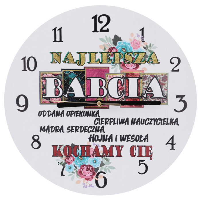 zegar dla babci, prezent na Dzień Babci, zegar ścienny 30 cm, personalizowany zegar, upominek dla babci