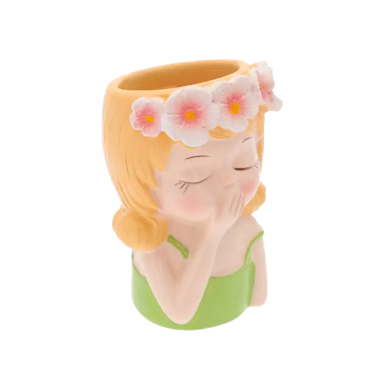 Widok ceramicznej osłonki w kształcie dziewczynki z profilu, podkreślający jej unikalny design i detale postaci.