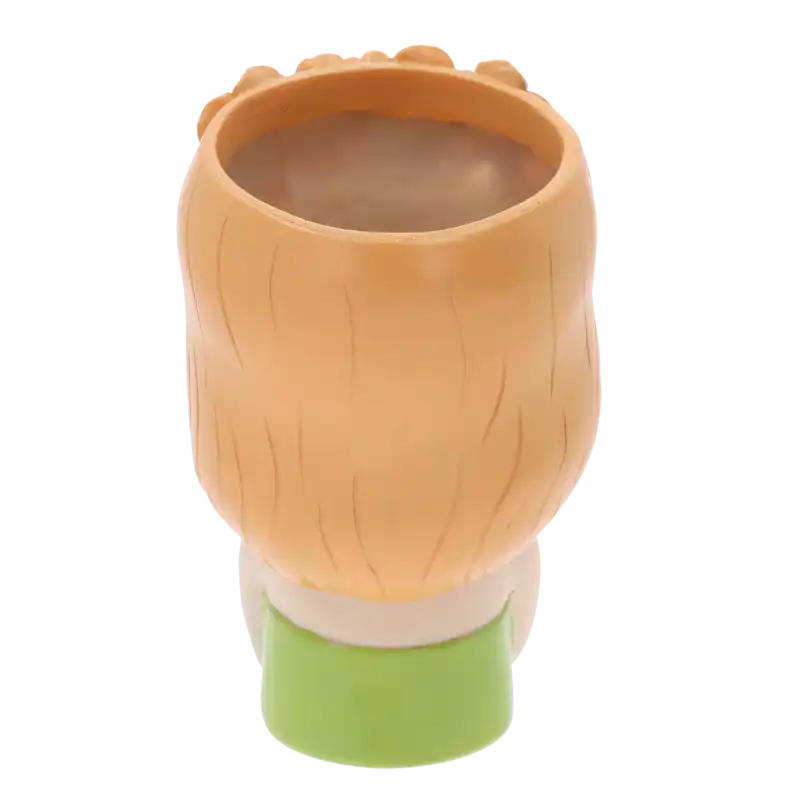 Widok na tył ceramicznej osłonki w kształcie dziewczynki. Gładka powierzchnia ceramiki z zaznaczonym zarysem włosów.