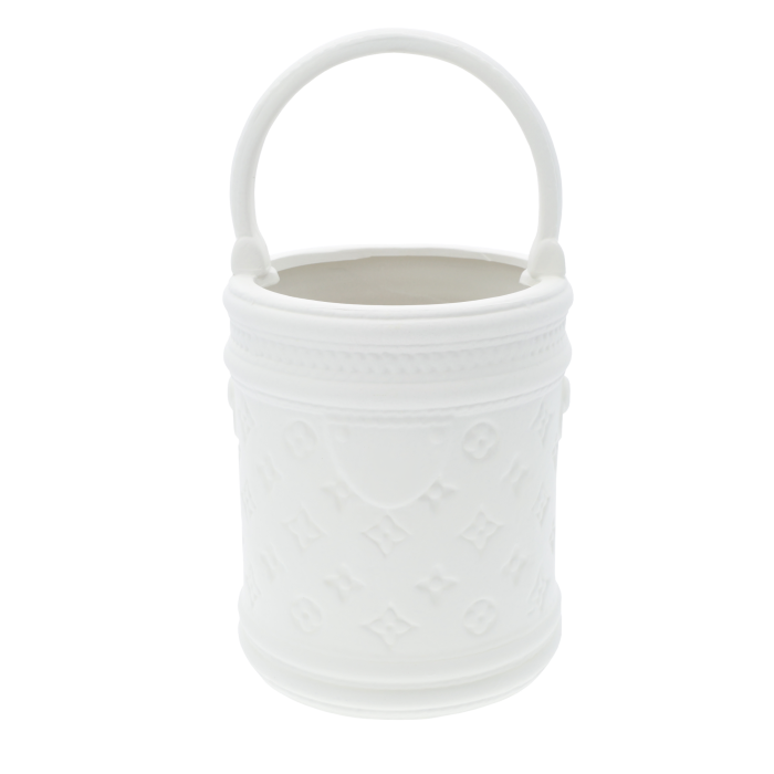 biała osłonka gipsowa, elegancka dekoracja, minimalistyczny dodatek, osłonka na rośliny, świąteczne stroiki, biały kosz prezentowy, wiosenna ozdoba, klasyczny styl, gipsowa osłonka na kwiaty