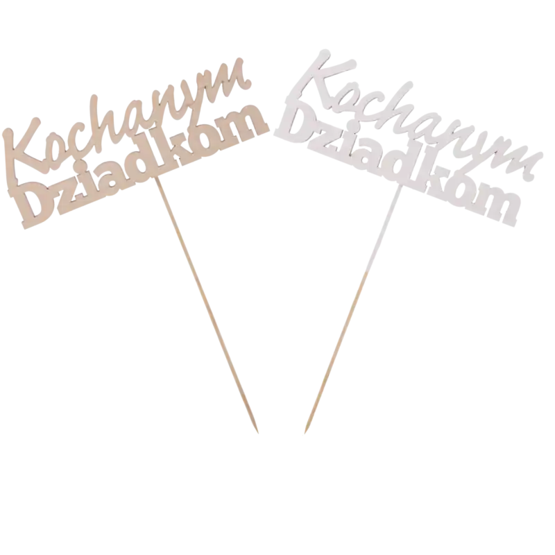 Porównanie dwóch wersji topperów z napisem Kochanym dziadkom, pokazujące różnice w kolorystyce oraz estetyczne wykonanie detali dekoracyjnych.