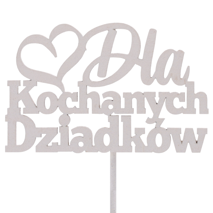 Drewniany topper Dla kochanych dziadków to dekoracyjny napis na piku, który podkreśli charakter prezentu lub bukietu kwiatów. Umożliwia łatwą personalizację dekoracji.
