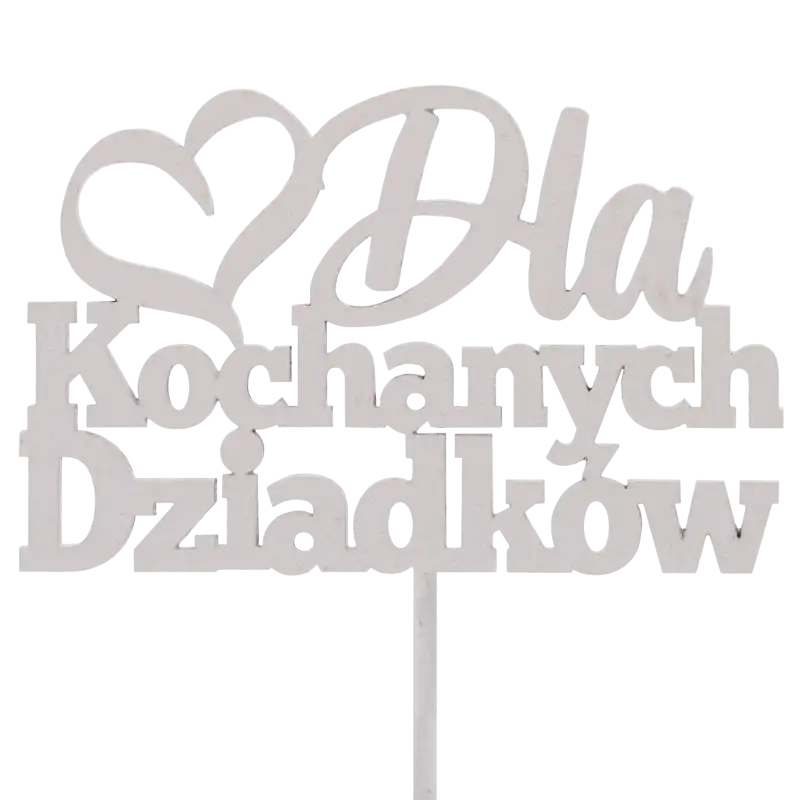 Drewniany topper Dla kochanych dziadków to dekoracyjny napis na piku, który podkreśli charakter prezentu lub bukietu kwiatów. Umożliwia łatwą personalizację dekoracji.