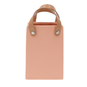 Gipsowa osłonka o beżowej barwie z uchwytami ułożonymi w górę. Produkt prezentuje unikalny design inspirowany torebką, pasujący do różnych roślin.