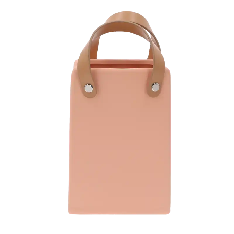 Gipsowa osłonka o beżowej barwie z uchwytami ułożonymi w górę. Produkt prezentuje unikalny design inspirowany torebką, pasujący do różnych roślin.