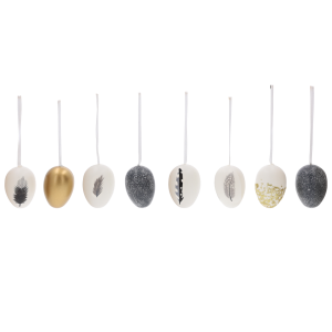 pisanki zawieszki, wielkanocne dekoracje, eleganckie pisanki, ozdoby glamour, czarne i złote pisanki, pisanki na stół, ozdoby świąteczne, ekskluzywne dekoracje wielkanocne, zawieszki wielkanocne