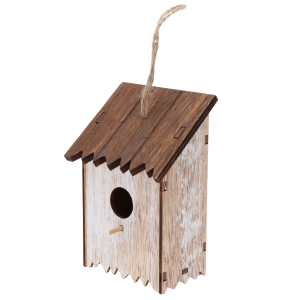 Karmnik dla ptaków w formie drewnianej zawieszki o wysokości 11 cm. Model posiada naturalny wygląd drewna z widocznym usłojeniem, idealnie pasujący do klimatu vintage.