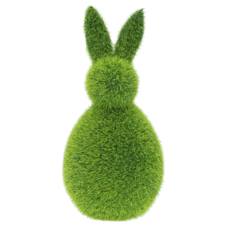 Zielony flokowany zając 18 cm o aksamitnej powierzchni, prezentujący się jako nowoczesna dekoracja wielkanocna w formie stojącej figurki.