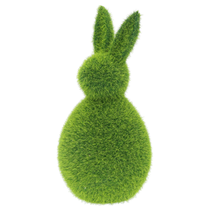 Aksamitna figurka zająca w kolorze soczystej zieleni, uchwycona pod lekkim kątem, podkreślająca unikalną flokowaną teksturę ozdoby.