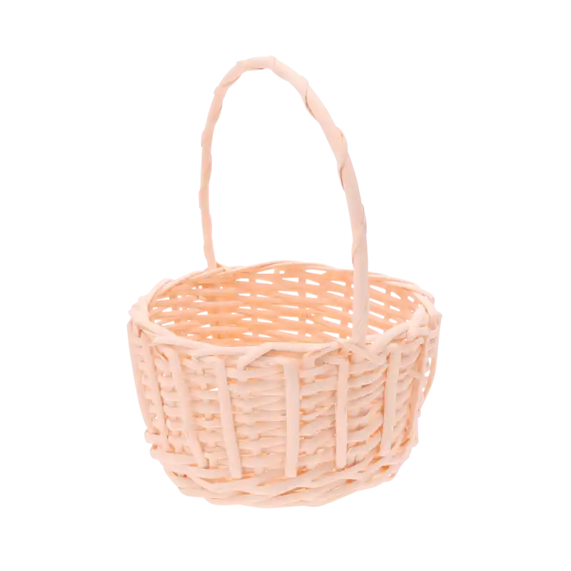 Okrągły kosz wiklinowy o średnicy 22 cm w rozmiarze M. Naturalny materiał, klasyczny kształt z rączką, idealny do wiosennych dekoracji.