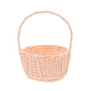 Widok na puste wnętrze kosza wiklinowego o średnicy 22 cm. Ażurowa struktura ścianek oraz wygodna rączka ułatwiająca przenoszenie.