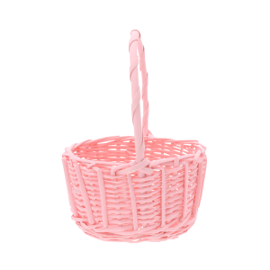 Kosz wiklinowy ⌀ 22 cm w kolorze różowym, ustawiony w pozycji prostej. Widoczna faktura ręcznego splotu, która nadaje mu unikatowy, wiosenny wygląd.