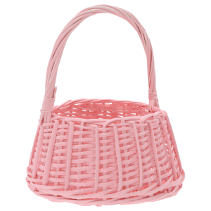 Różowy okrągły kosz wiklinowy o średnicy 17/22 cm w rozmiarze M. Wykonany z naturalnej wikliny, doskonały na wielkanocne dekoracje i święconkę.
