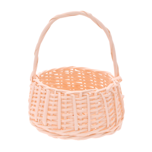 Okrągły kosz wiklinowy w kolorze łososiowym o średnicy 17/22 cm. Model w rozmiarze M z wygodnym uchwytem, idealny jako dekoracja domu lub organizer.