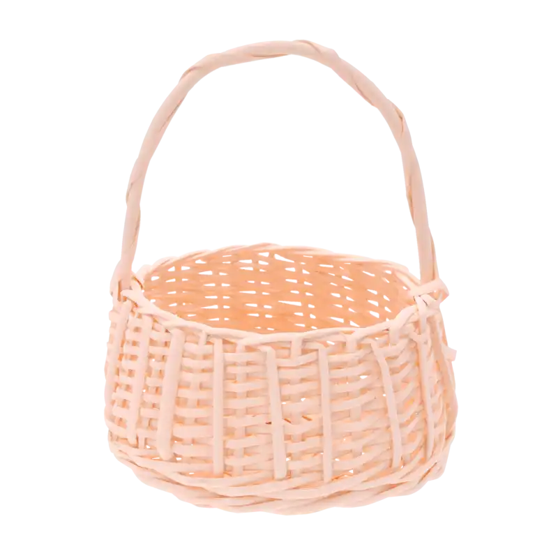 Okrągły kosz wiklinowy w kolorze łososiowym o średnicy 17/22 cm. Model w rozmiarze M z wygodnym uchwytem, idealny jako dekoracja domu lub organizer.