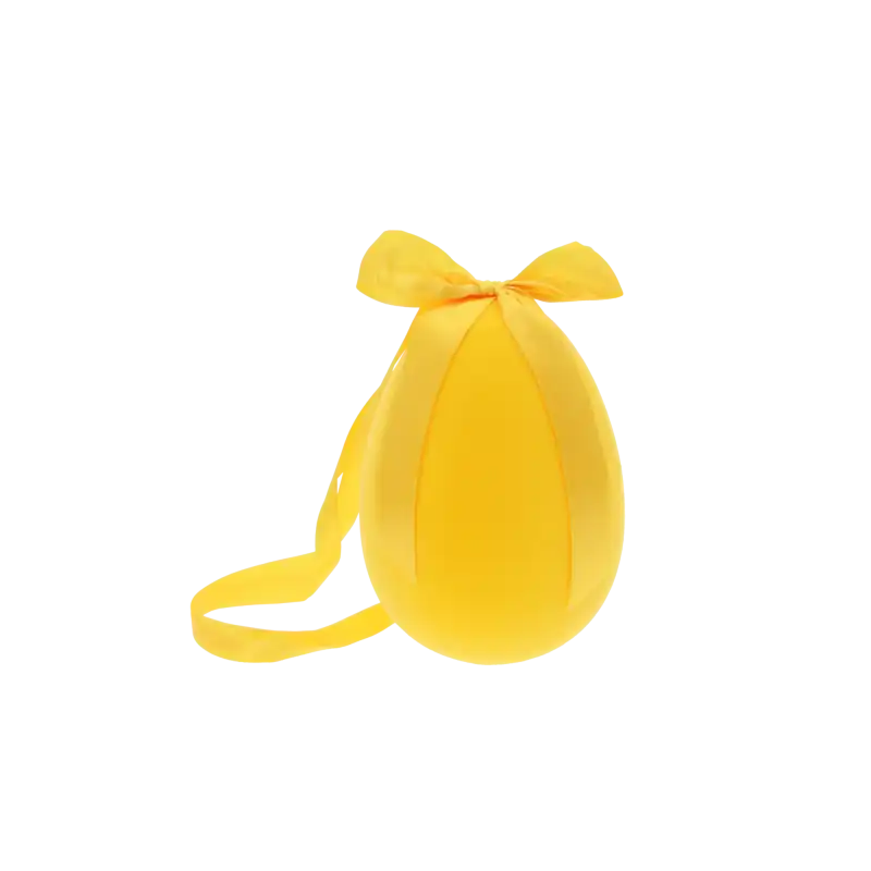 Żółte welurowe jajo o wymiarach 10x7 cm z elegancką kokardą. Pisanki i jaja w tej formie stanowią efektowną zawieszkę wielkanocną, która wzbogaci każdą wiosenną aranżację wnętrza.