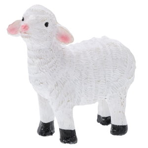 Owieczka dekoracyjna o wysokości 6 cm. Biała figurka z różowymi uszami, idealna do wiosennych stroików wielkanocnych.