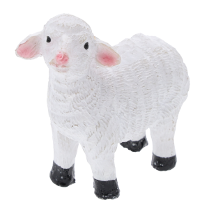 Miniaturowa figurka owieczki o wysokości 6 cm w zbliżeniu. Idealny element do dekoracji wielkanocnego stołu.