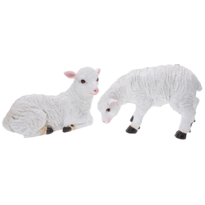 Zestawienie dwóch figurek z serii owieczki i baranki, w tym stojącej owieczki 24 cm oraz leżącej figurki w komplecie.