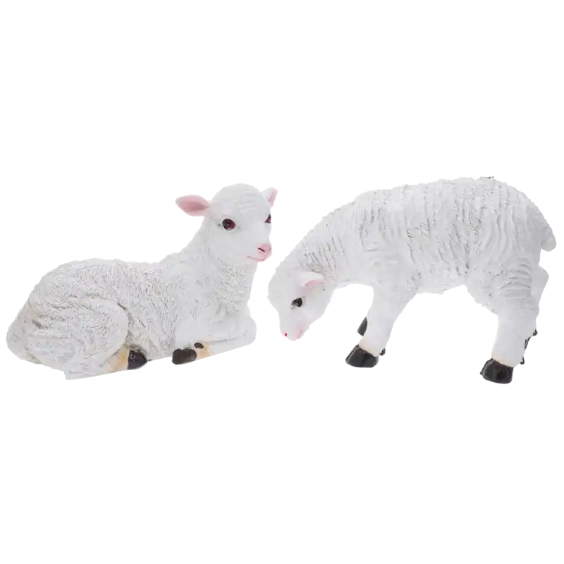 Zestawienie dwóch figurek z serii owieczki i baranki, w tym stojącej owieczki 24 cm oraz leżącej figurki w komplecie.