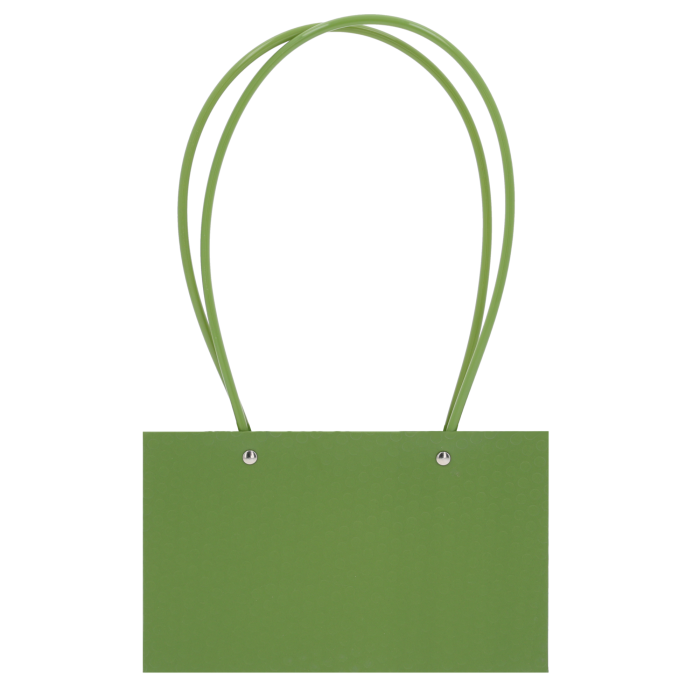 Zielona torebka kwiatowa 35 cm z uchwytami, prezentowana na wprost. Eleganckie opakowanie na bukiety i rośliny, idealne na Dzień Kobiet.
