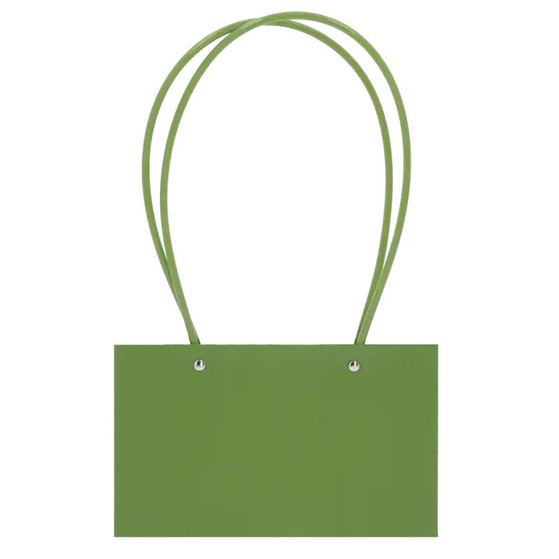 Zielona torebka kwiatowa 35 cm z uchwytami, prezentowana na wprost. Eleganckie opakowanie na bukiety i rośliny, idealne na Dzień Kobiet.